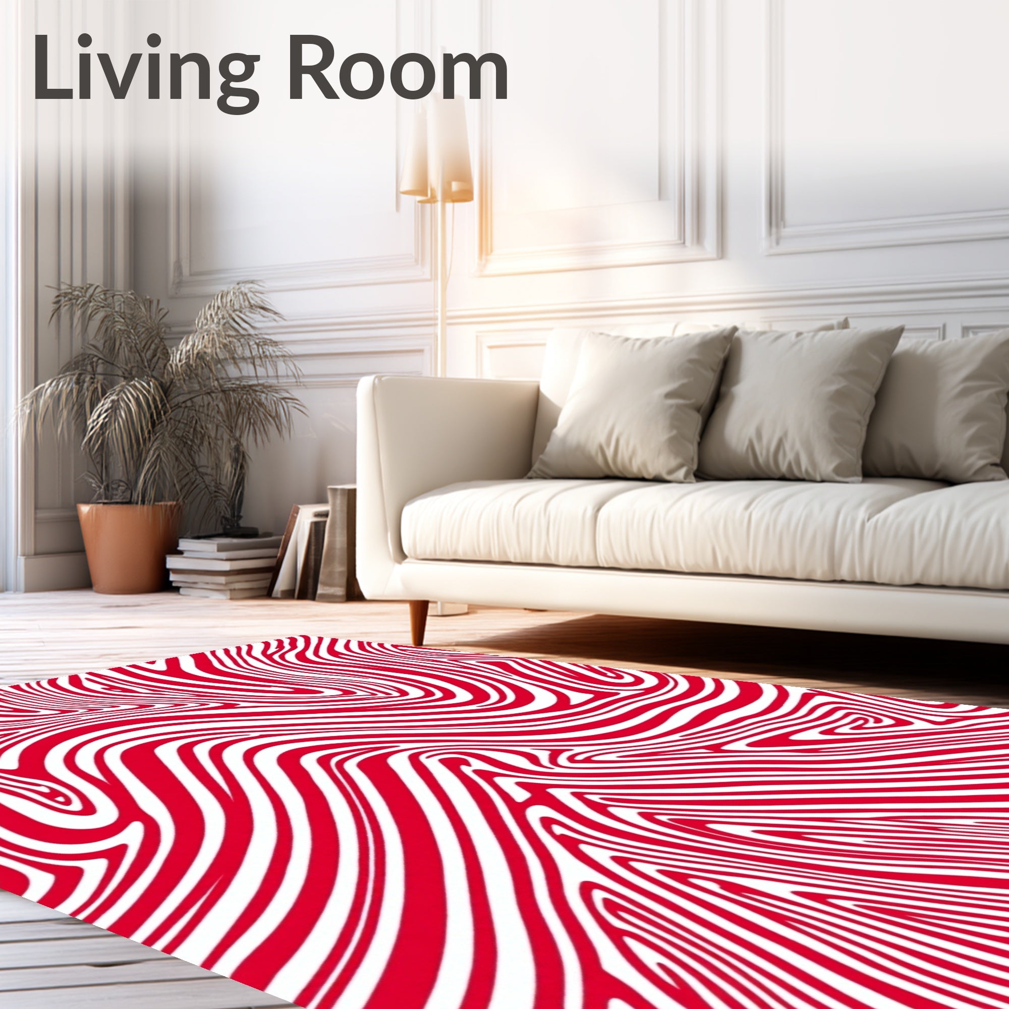 Crimson White Swirl Abstract Rug