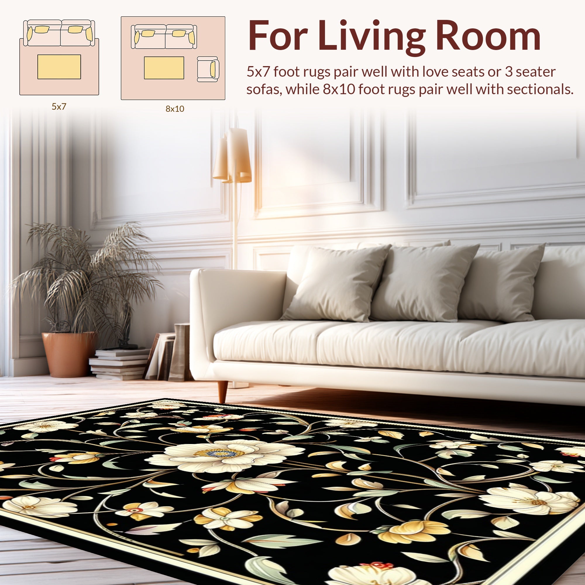 Elegant Floral Vines Pattern Design Rug