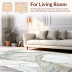 Elegant White Gold Veined Marble Pattern Rug