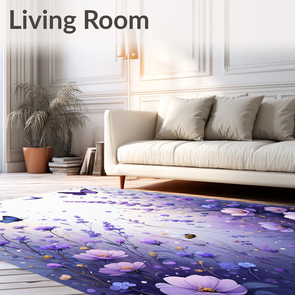 Lavender Meadow Butterflies and Bees Rug