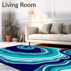 Deep Blue Aqua Swirling Layers Rug