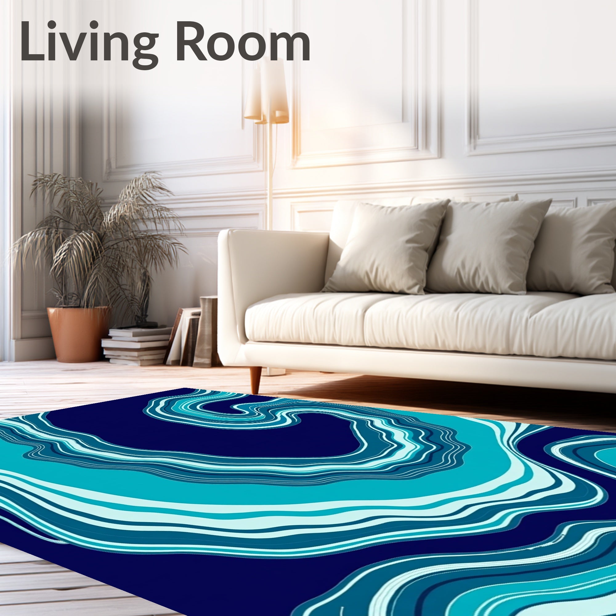 Deep Blue Aqua Swirling Layers Rug