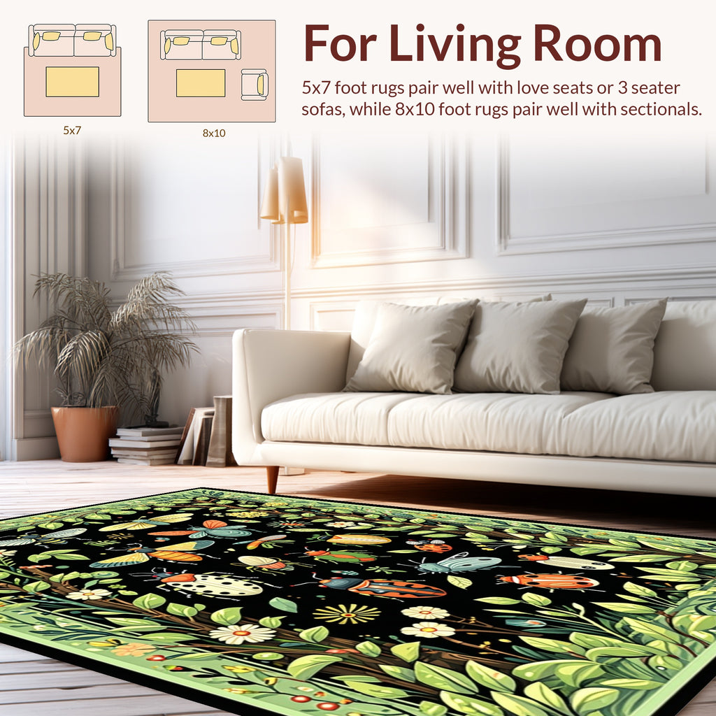 Whimsical Garden Insects Foliage Design Rug