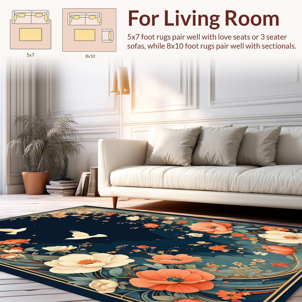 Floral Birds With Lush Garden Border Rug