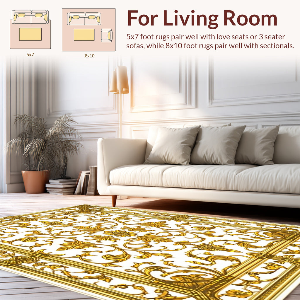 Ornate Gold Filigree Scroll Pattern Rug