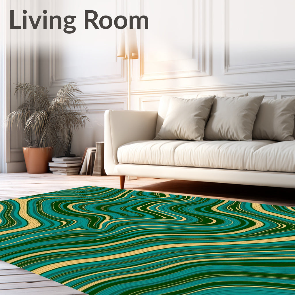Deep Teal Amber Marbled Swirl Rug