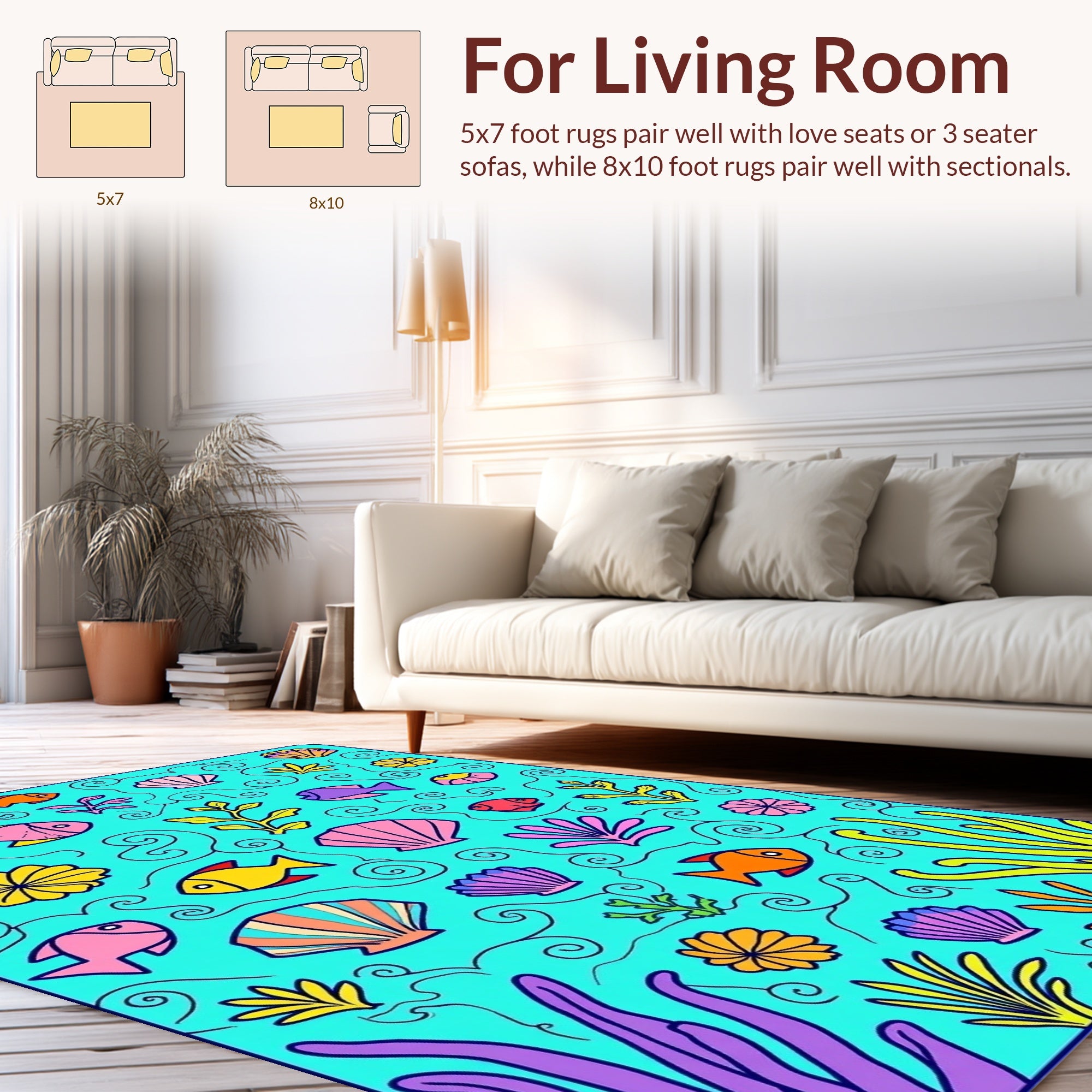 Quirky Underwater Fish and Shell Design Rug