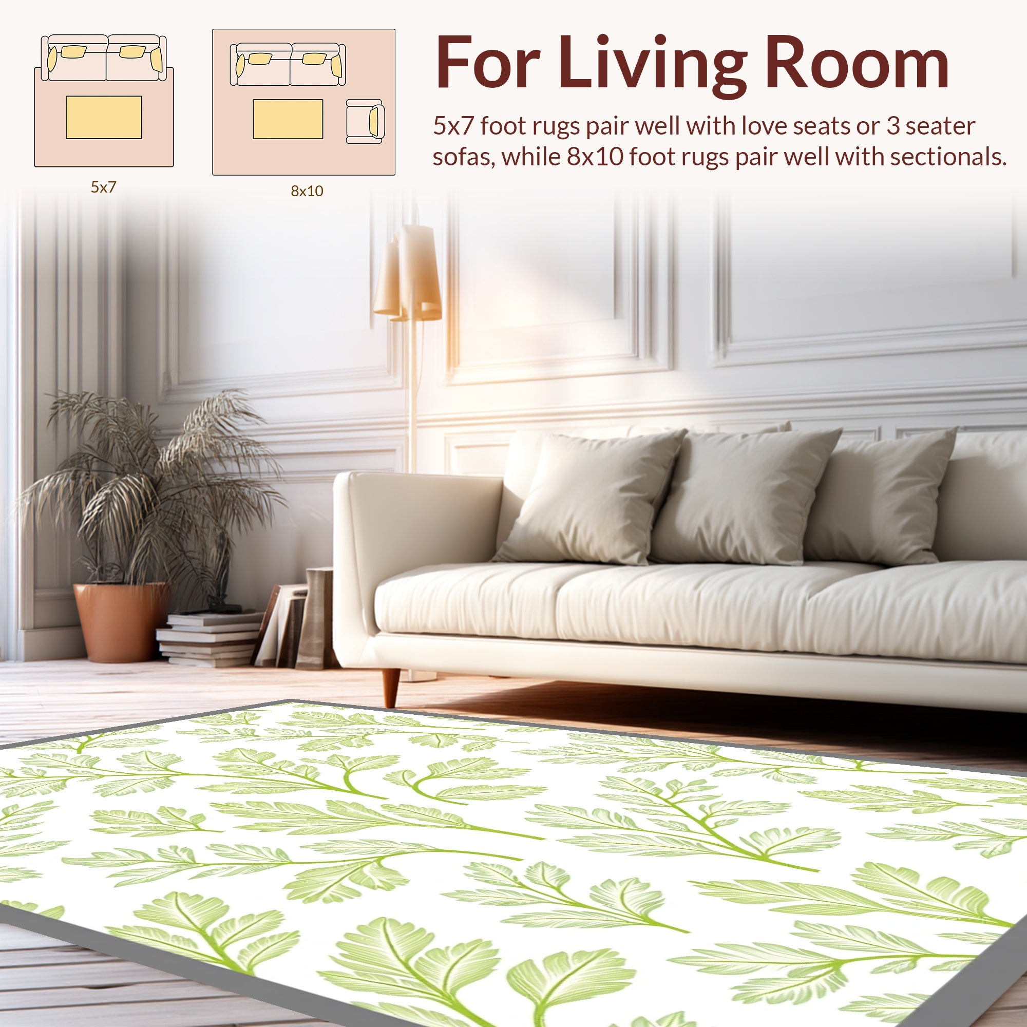 Green Leaf Delicate Pattern Rug
