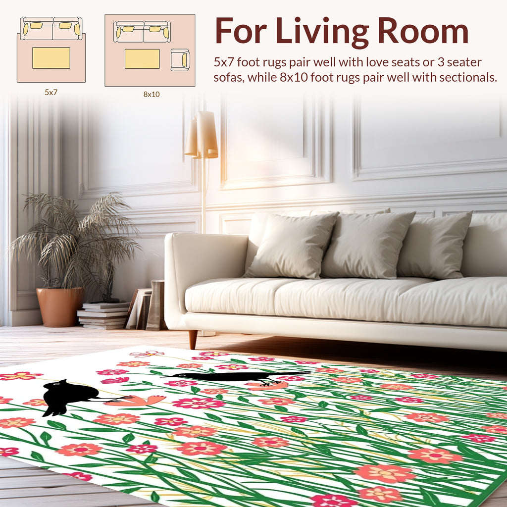 Birds and Flowers Garden Pattern Rug