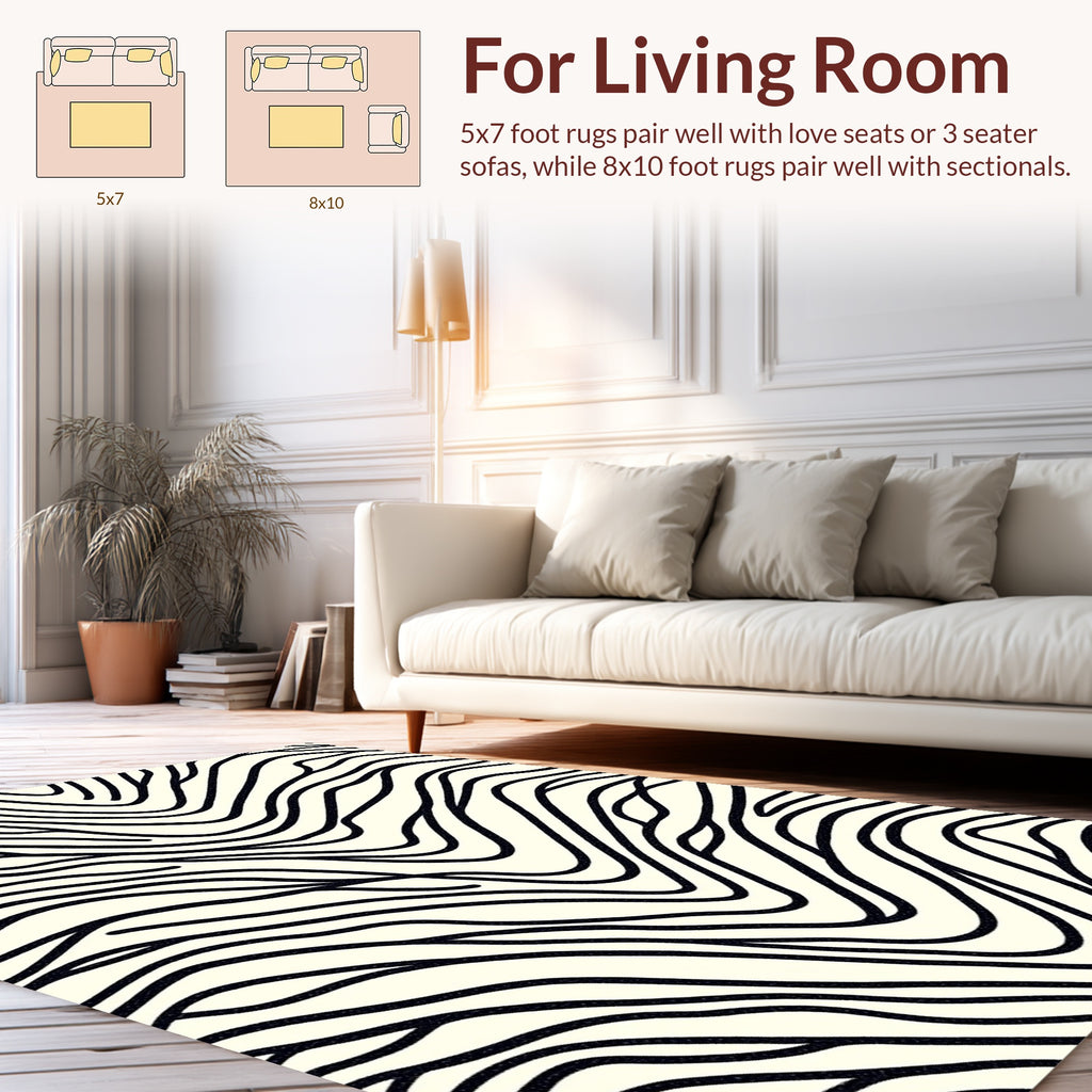 Bold Black Organic Wave Pattern Rug