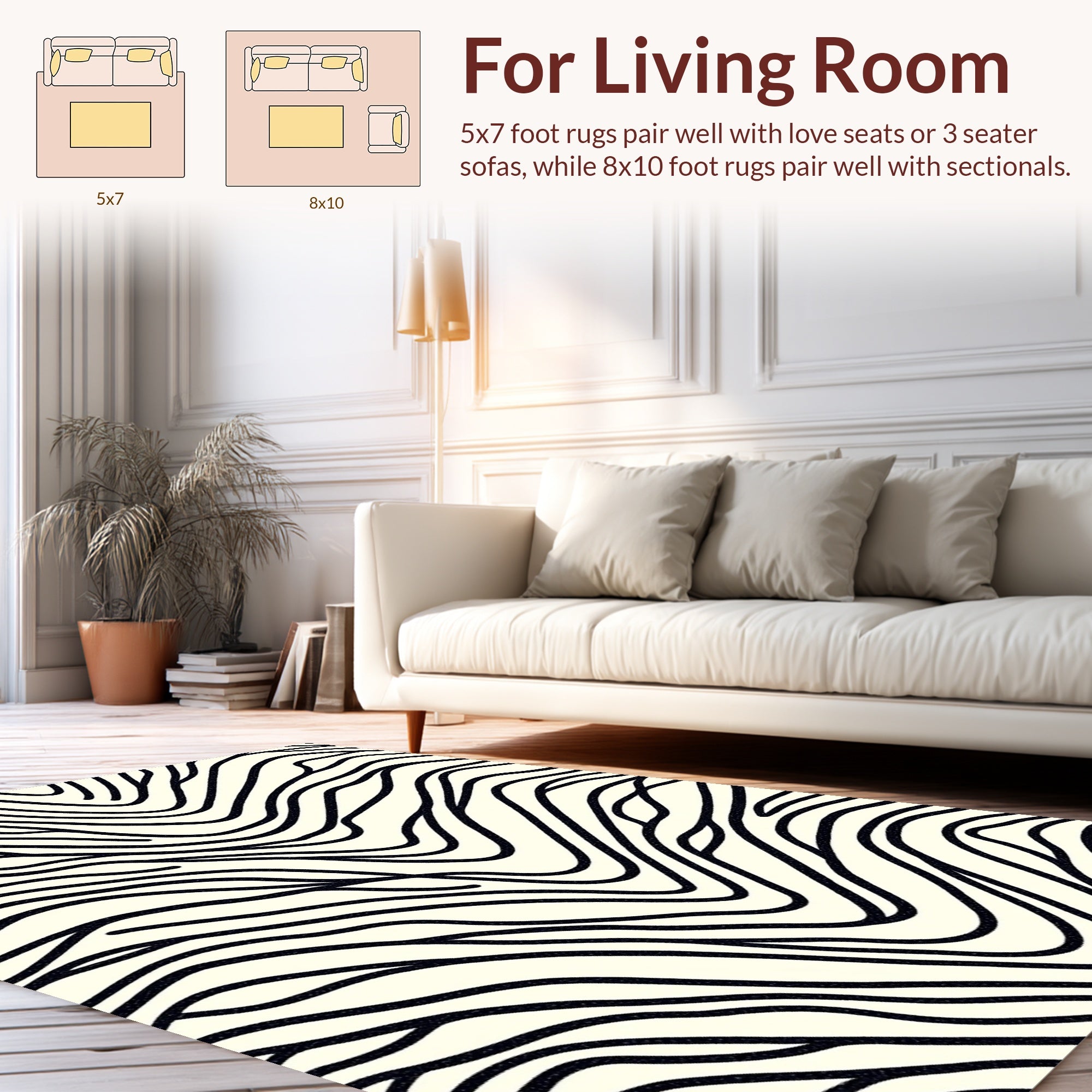 Bold Black Organic Wave Pattern Rug