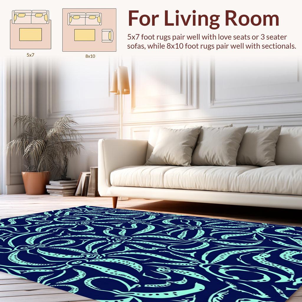 Navy Tentacle Whimsical Pattern Rug