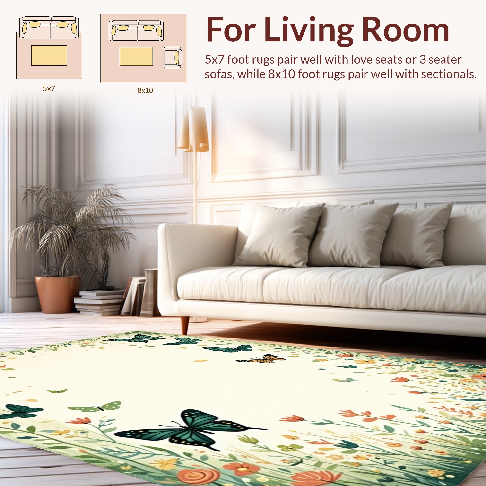 Whimsical Butterflies And Floral Meadow Design Rug