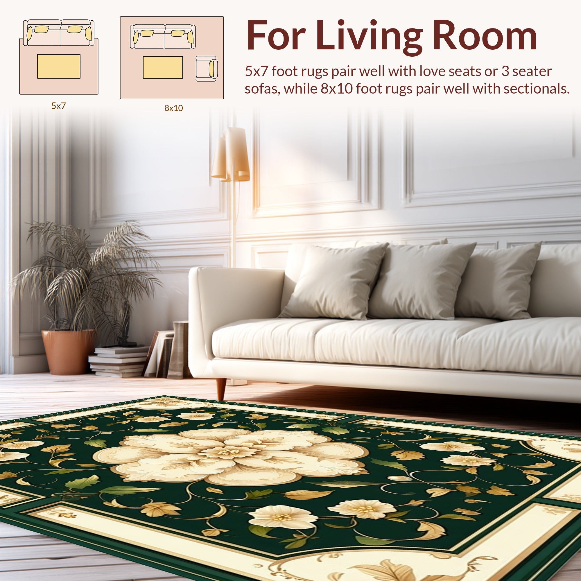 Ornate Cream Floral Patterned Rug