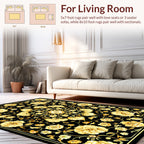 Golden Floral Symmetry Pattern Rug