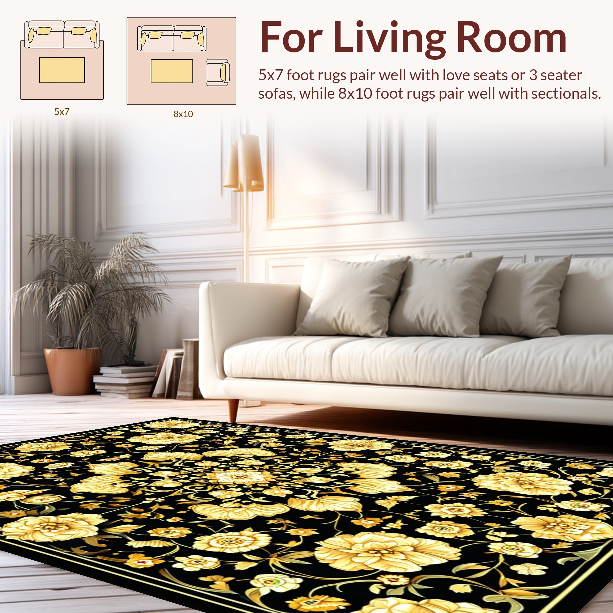 Golden Floral Symmetry Pattern Rug