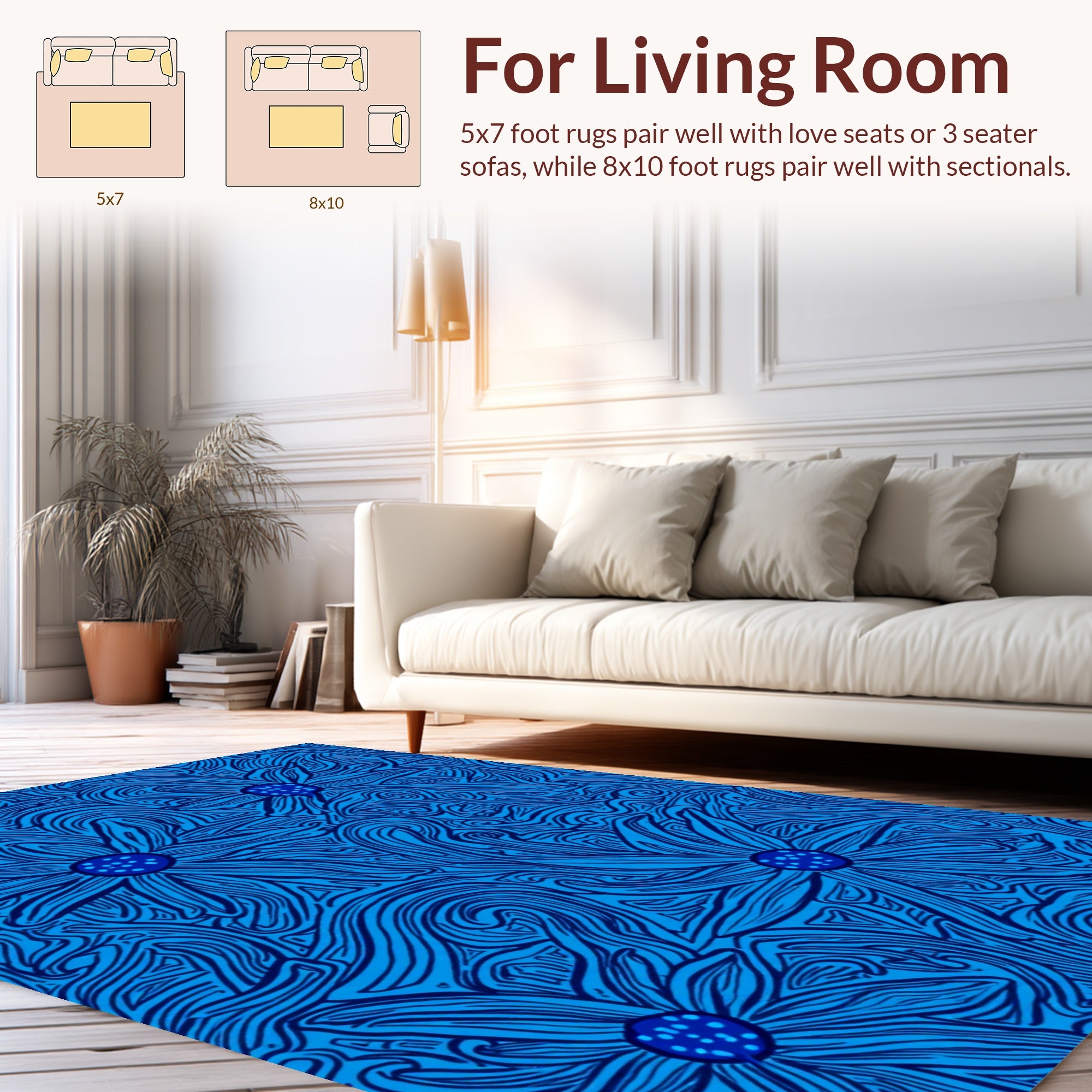 Floral Swirls Abstract Blue Pattern Rug