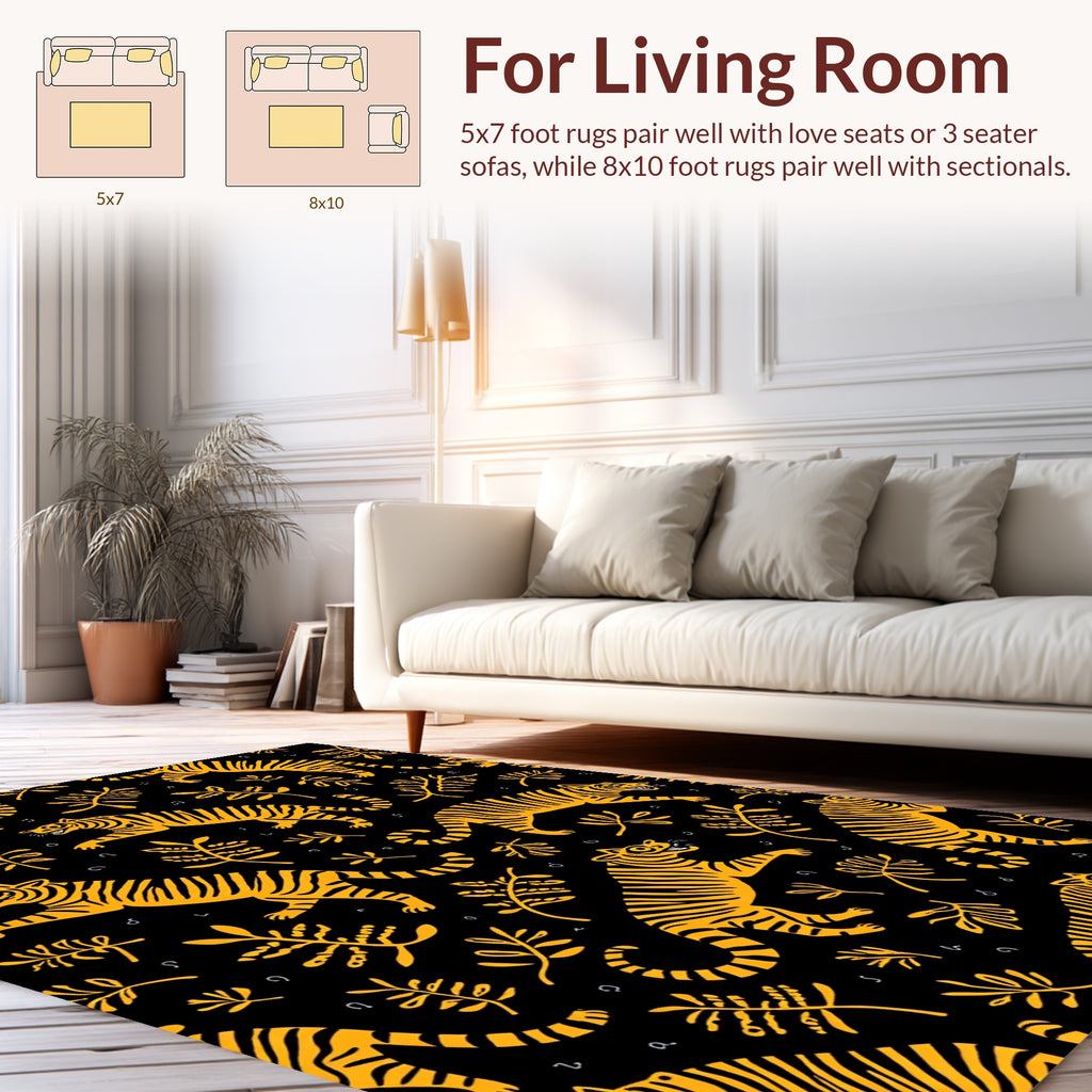 Bold Orange Tiger Floral Pattern Rug
