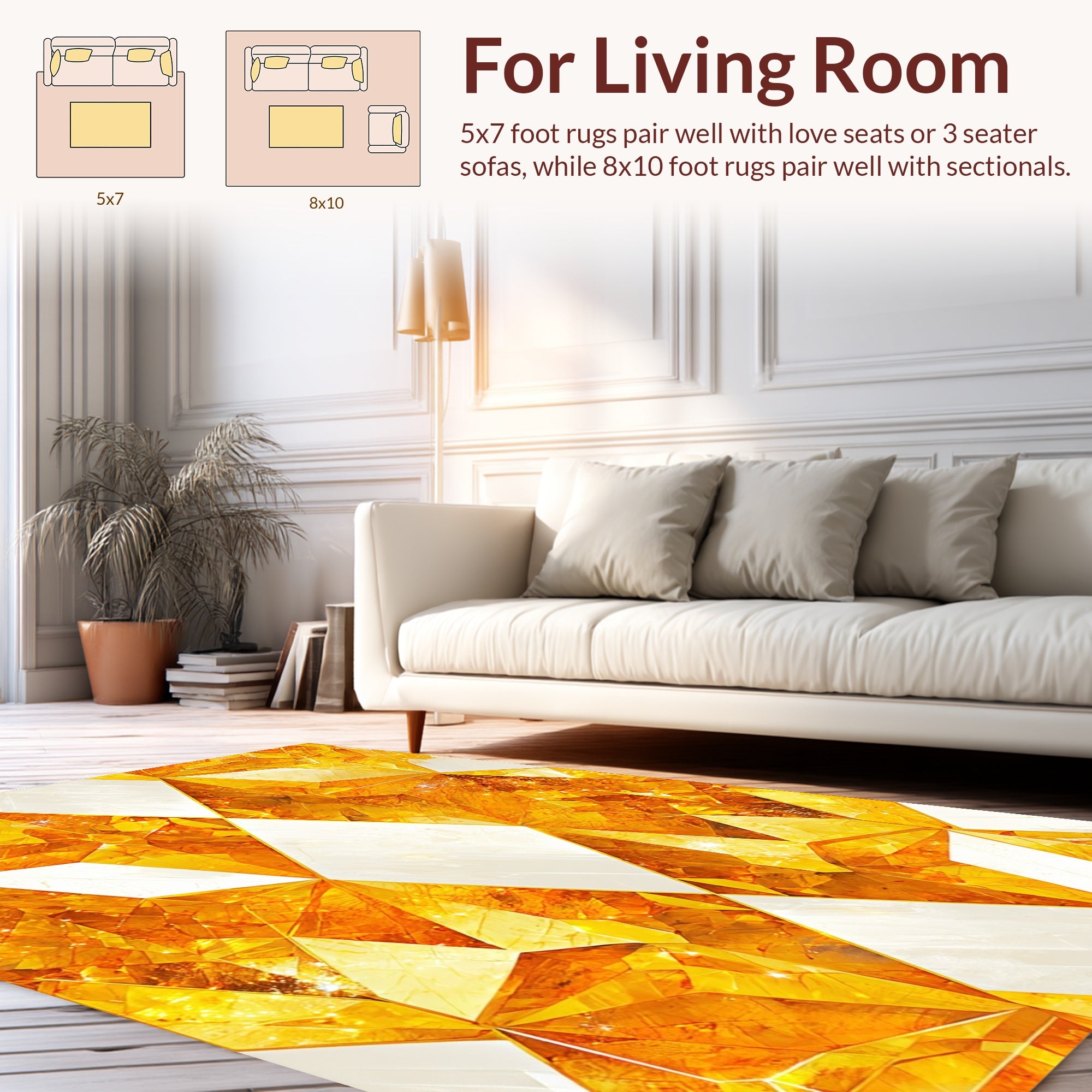 Radiant Gold Faceted Geometric Pattern Rug