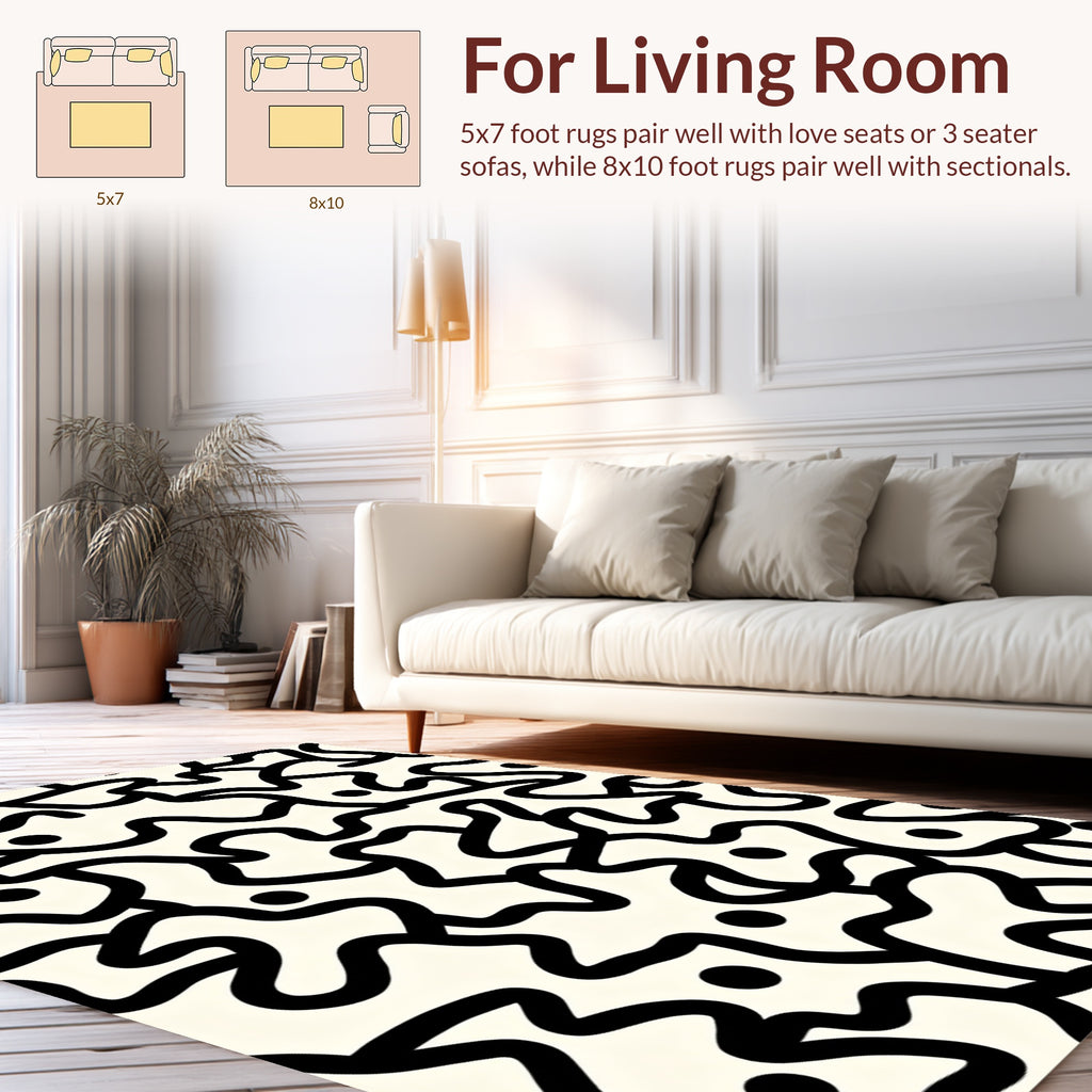 Abstract Black White Organic Pattern Rug