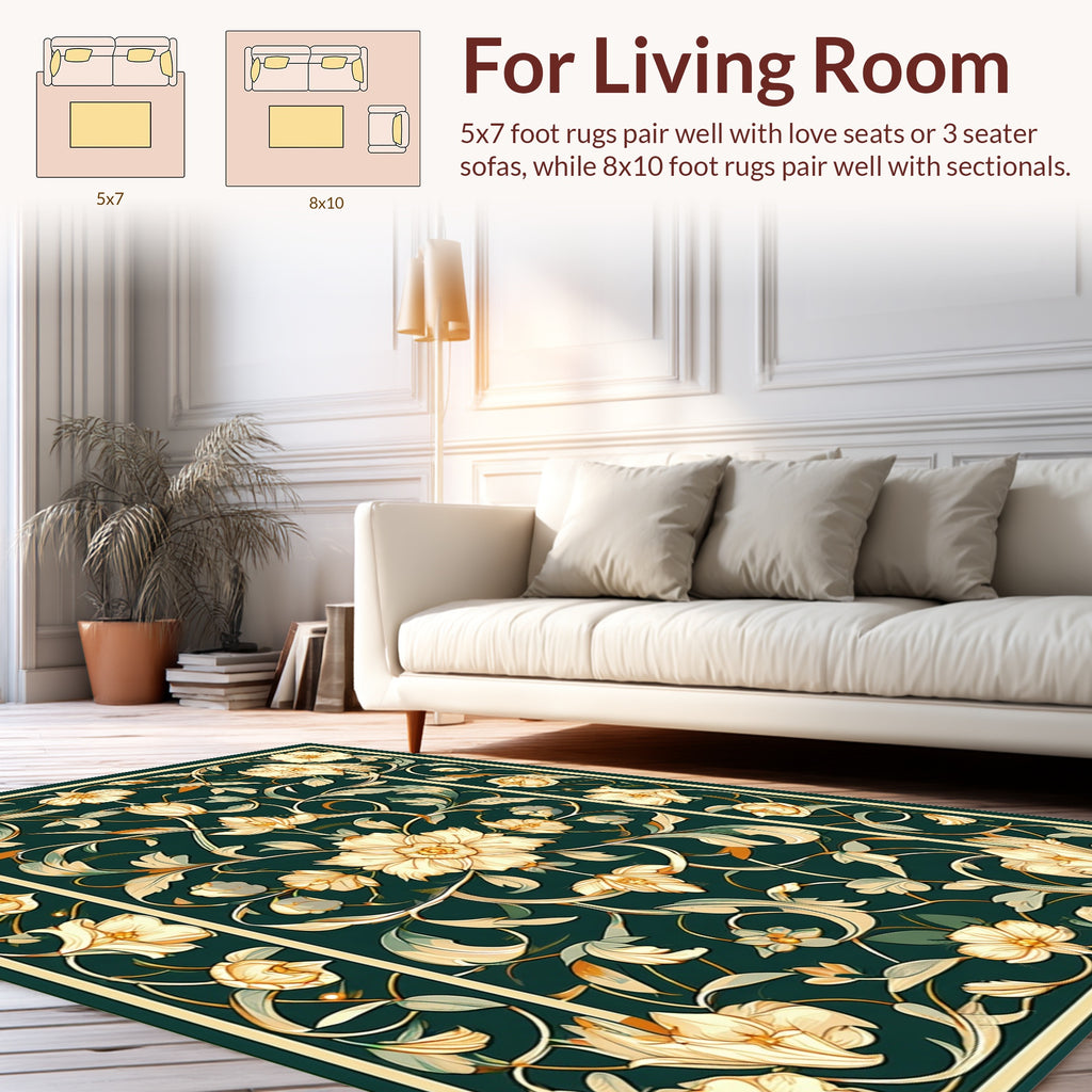 Ornate Floral Botanical Vine Pattern Rug