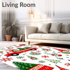 Red Gnome Truck Christmas Trees Snowflakes Rug