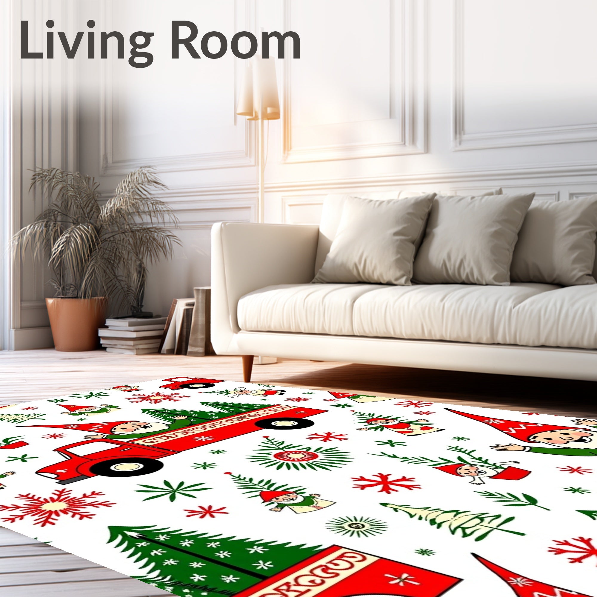 Red Gnome Truck Christmas Trees Snowflakes Rug