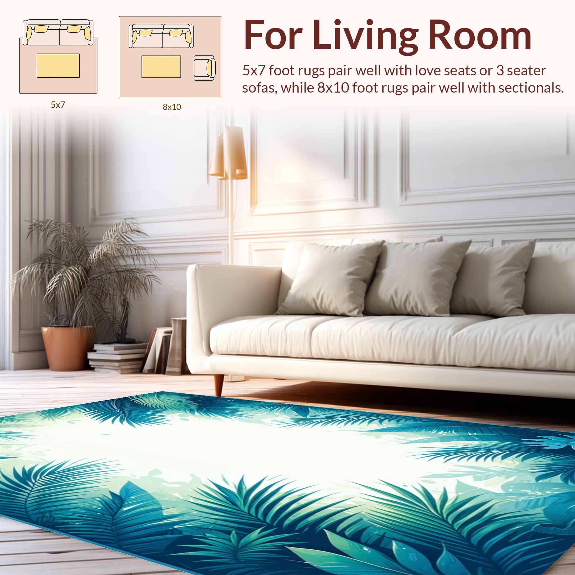 Tropical Palm Leaves Vibrant Blue Design Rug