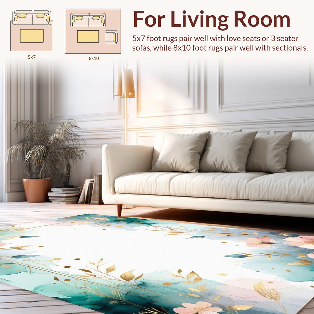 Watercolor Floral Accents with Gold Detail Rug