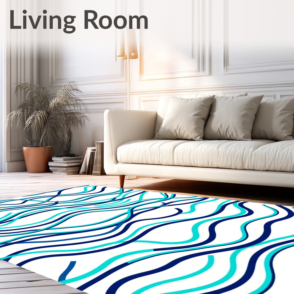 Marine Blue Wavy Lines Rug