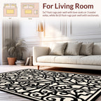 Intricate Black Botanical Nature Scroll Design Rug