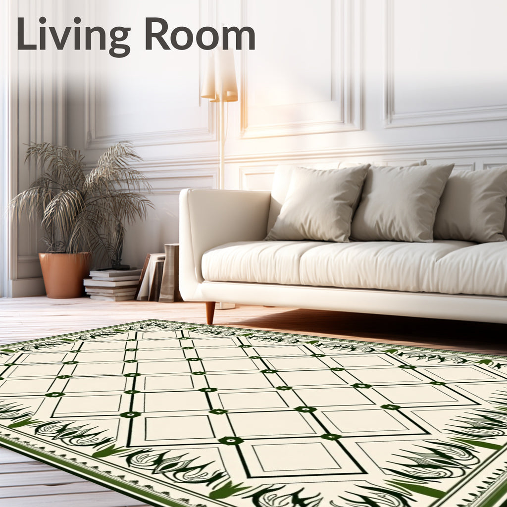 Emerald Diamond Lattice Border Rug