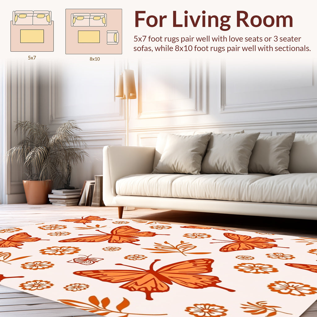 Orange Butterfly Flower Pattern Rug