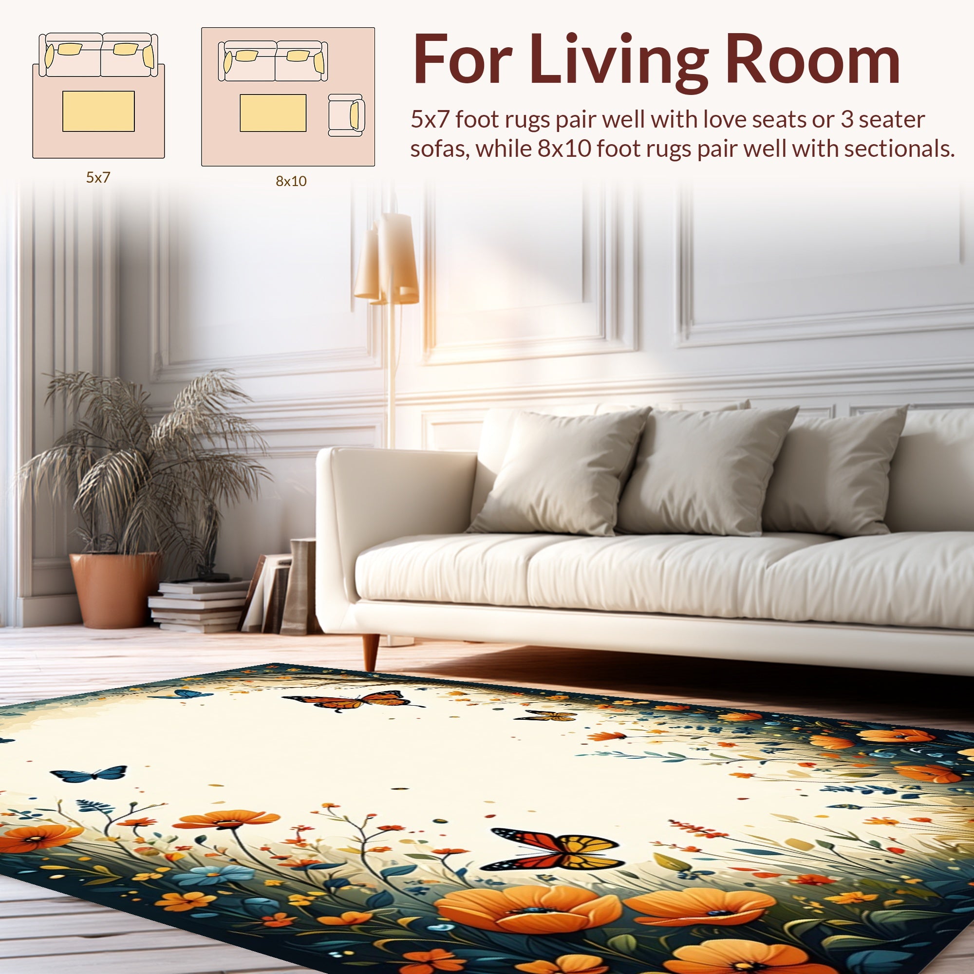 Vibrant Floral Butterfly Nature Design Rug