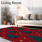 Festive Green Trees Yellow Stars Rug