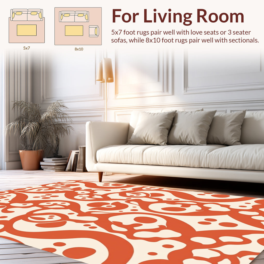 Ornate Skull Paw Print Pattern Rug