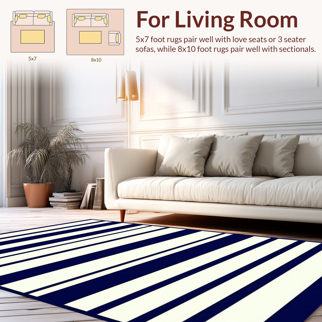 Classic Navy Ivory Stripe Pattern Rug