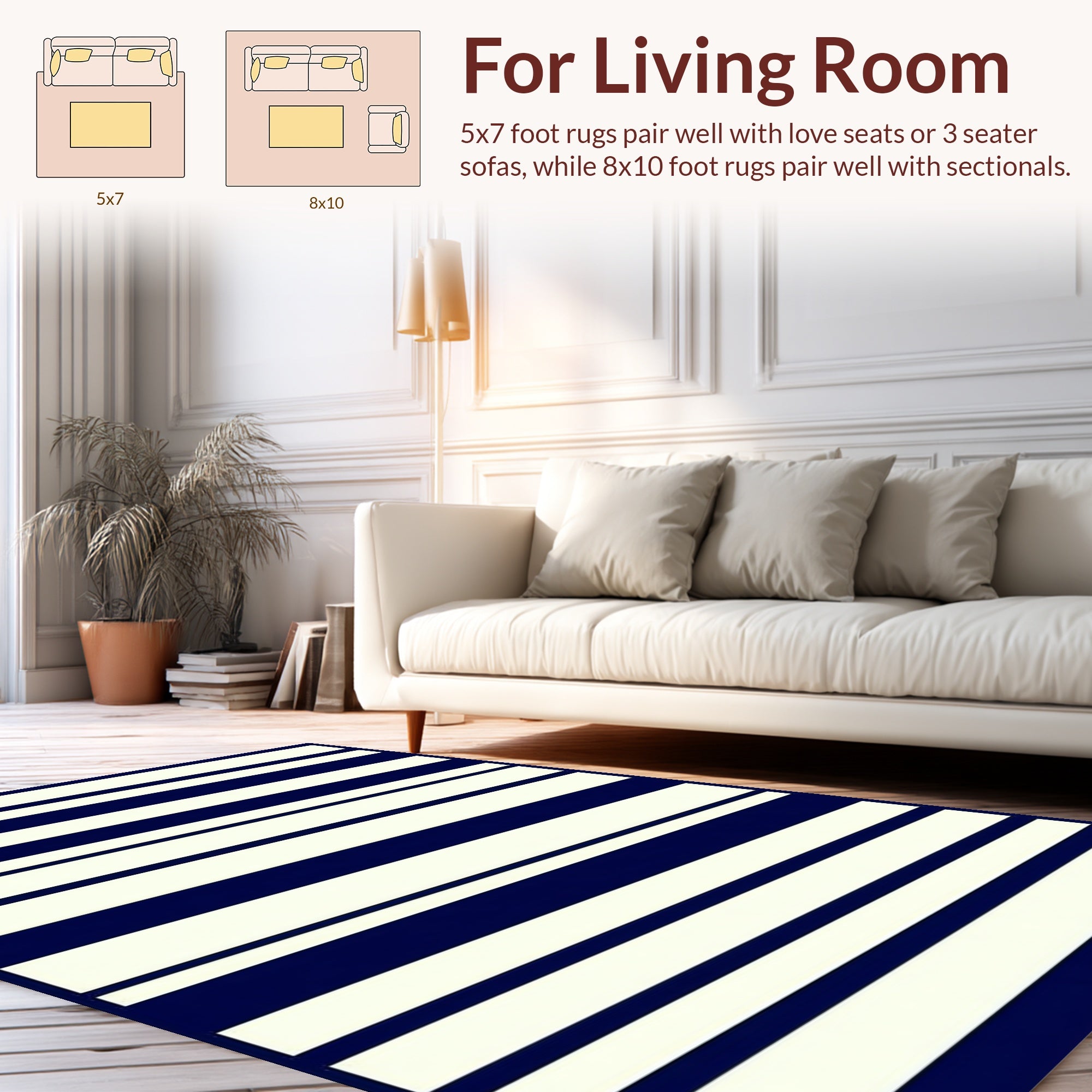 Classic Navy Ivory Stripe Pattern Rug