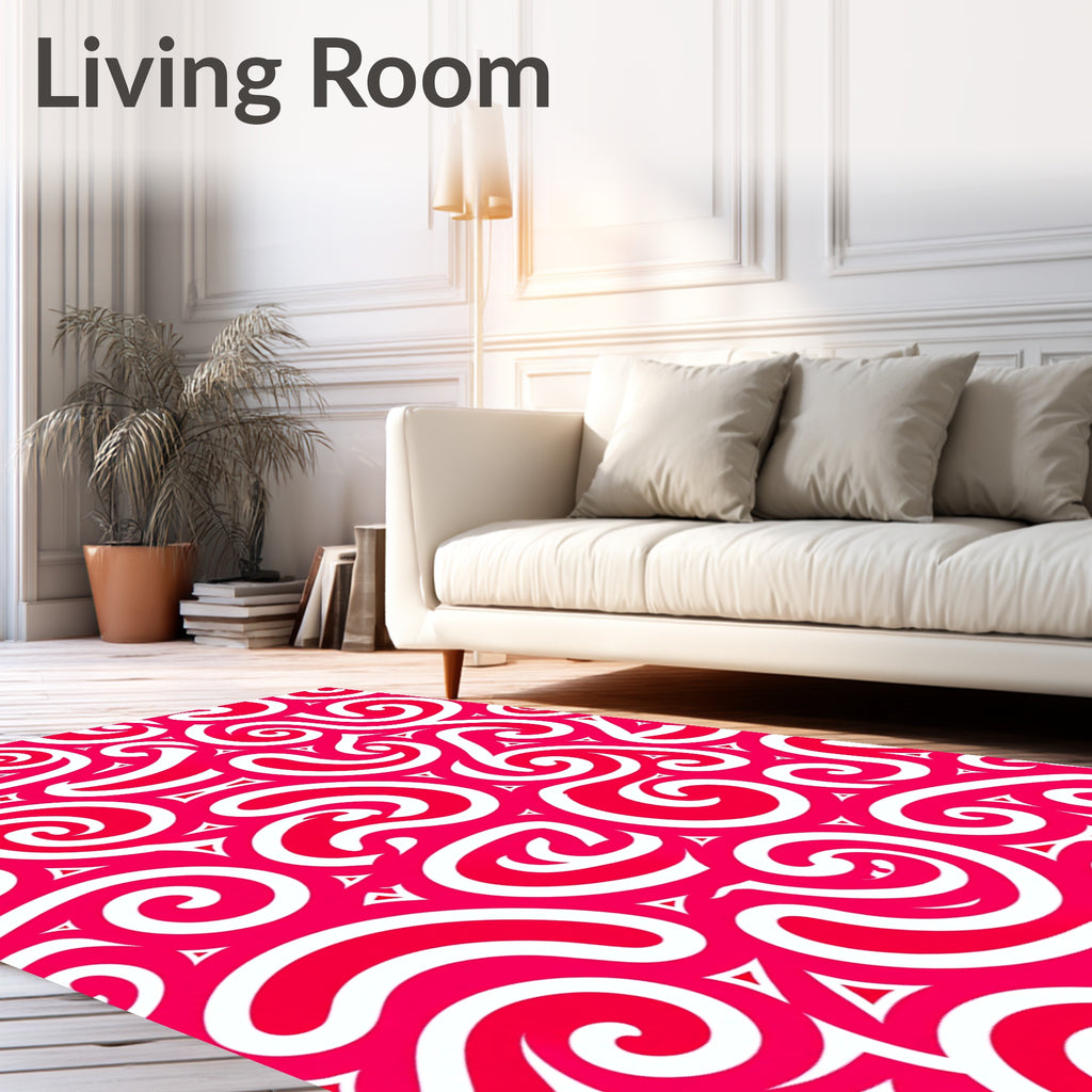 Bold Crimson Swirls with Triangles Rug