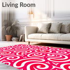 Bold Crimson Swirls with Triangles Rug