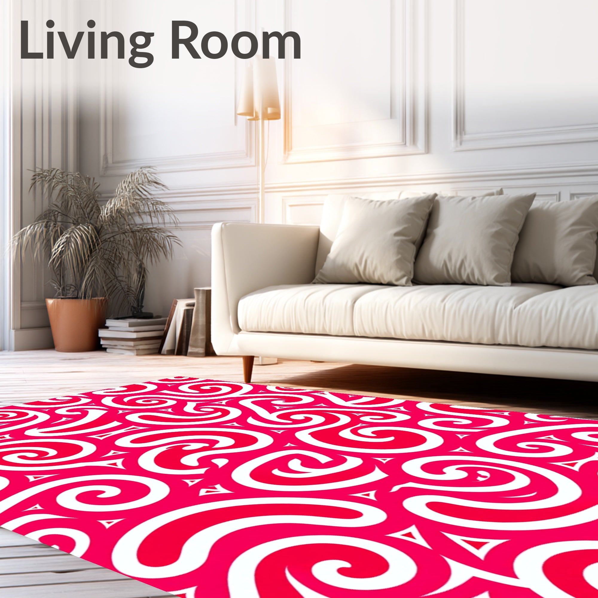 Bold Crimson Swirls with Triangles Rug