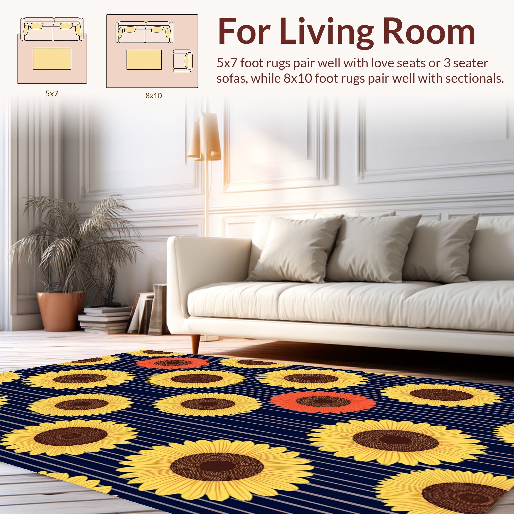 Sunny Yellow Sunflower Stripe Design Rug