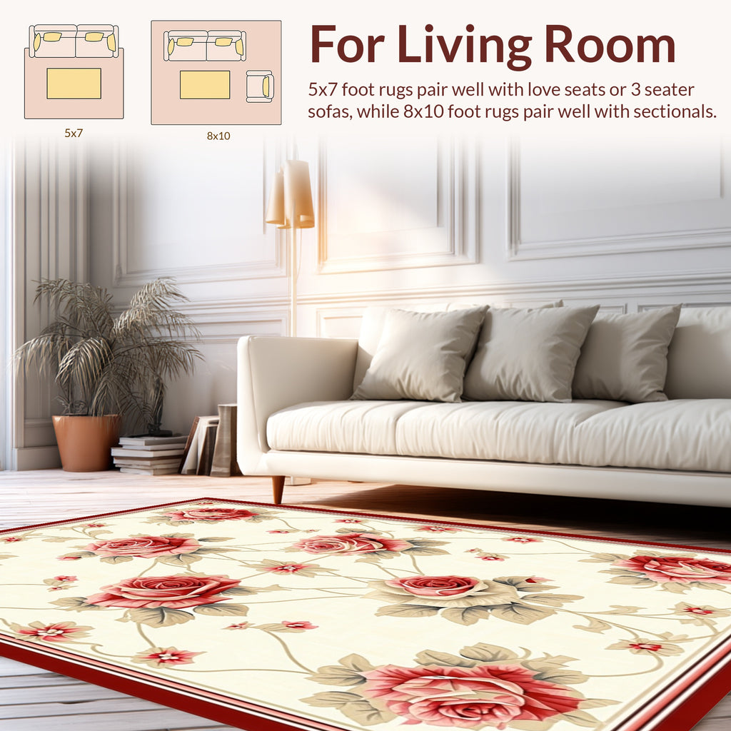 Classic Red Rose Floral Pattern Rug
