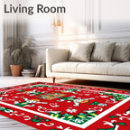 Festive Red Folk Art Figures Rug
