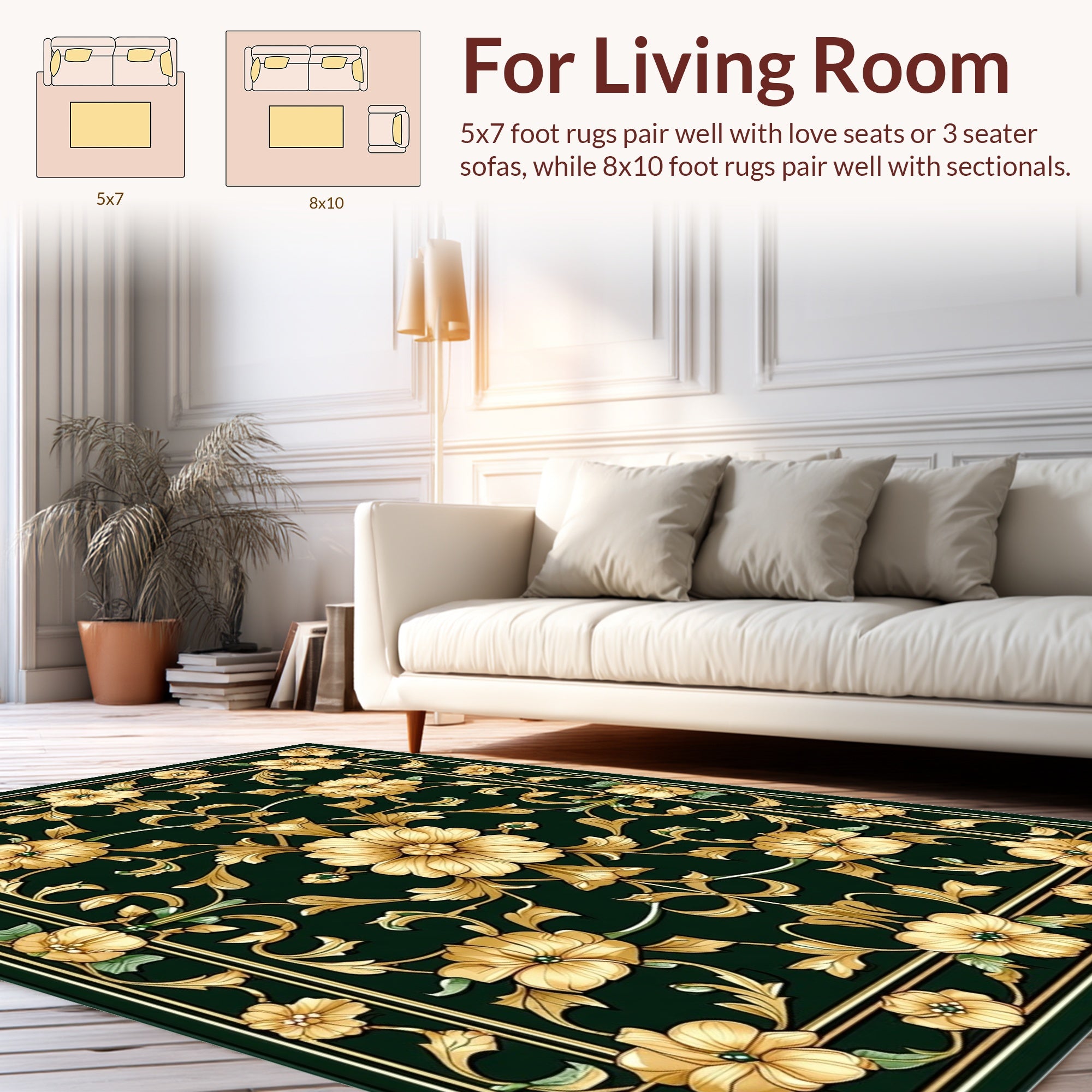Golden Floral Scroll Classic Rug