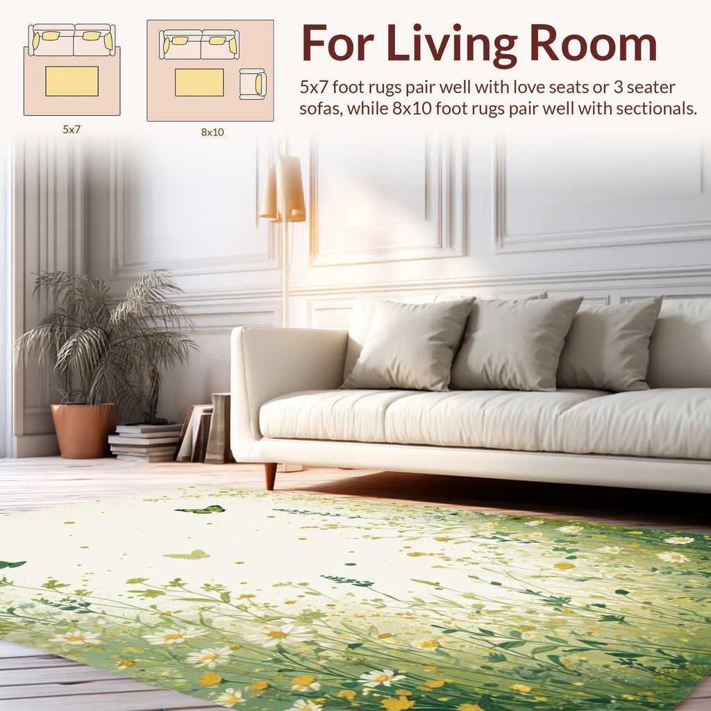 Whimsical Garden Butterfly Botanical Design Rug