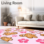 Gingerbread Men Flower Pink Backdrop Rug