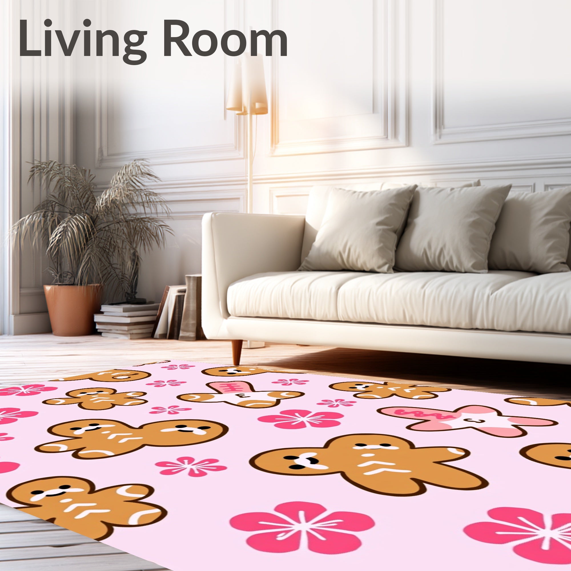 Gingerbread Men Flower Pink Backdrop Rug
