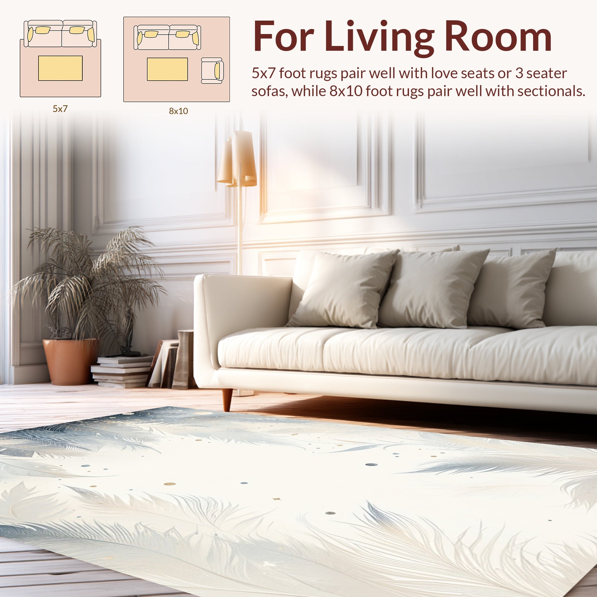 Feather Pattern with Subtle Sparkle Design Rug