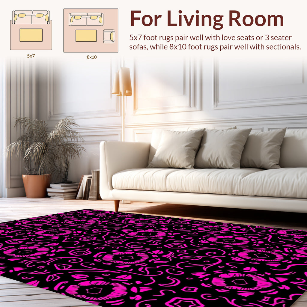 Hot Pink Floral Swirl Pattern Rug
